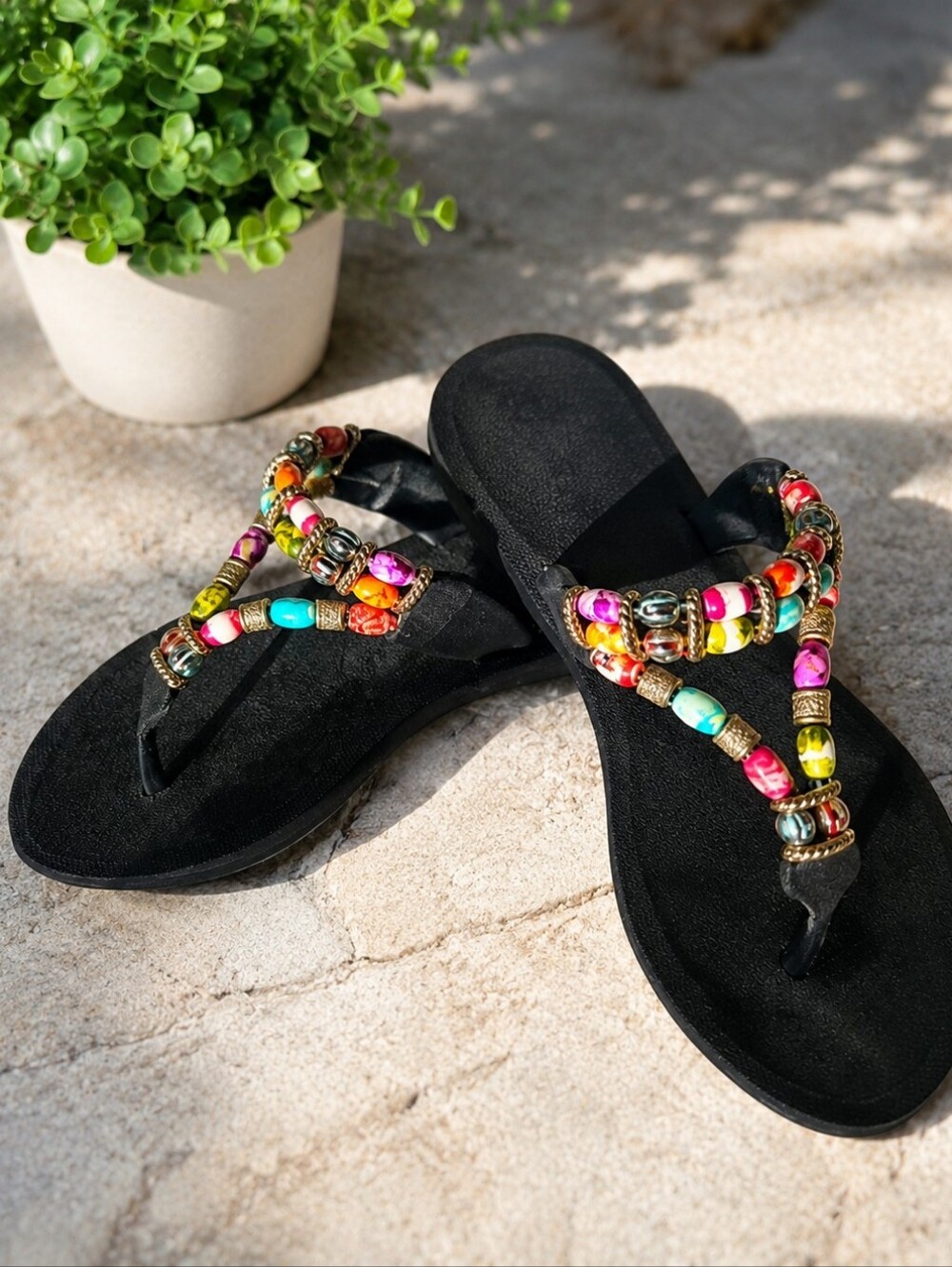 Colorful Beaded Women's Sandals Size 6, Pali Hawaii